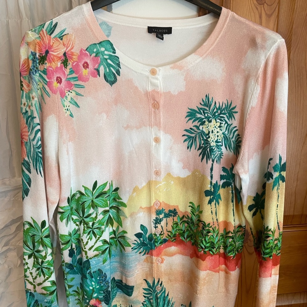 Talbots Tropical Print Cardigan - Multicolor size Small